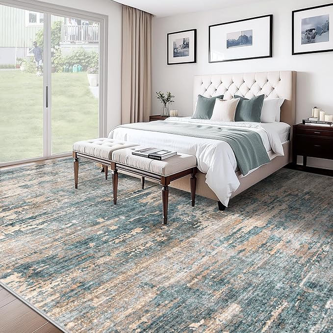 XLUEZ 10x14 Area Rugs for Living Room, Washable Modern Abstract Large Area Rug Neutral Soft Non Slip Kids Rug Stain Resistant Indoor Carpet for Bedroom Dining Room Playroom Office(GreenBrown, 10'x14')