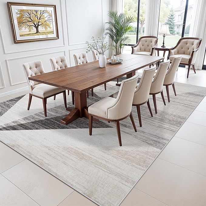 TOPRUUG Mid Century Modern Rug - Geometric Style 8x10 for Living Room Bedroom Under Bed Dining Room Under Kitchen Table Office - Minimalist Contemporary Home Decor (Grey Cream Beige, 8x10)