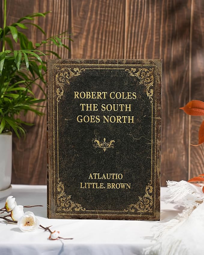 Vintage Faux Leather Decorative Book Box – Wooden Secret Storage Box with Magnetic Closure, Hidden Organizer for Bookshelf, Desk, or Office Decor (The South Goes North)