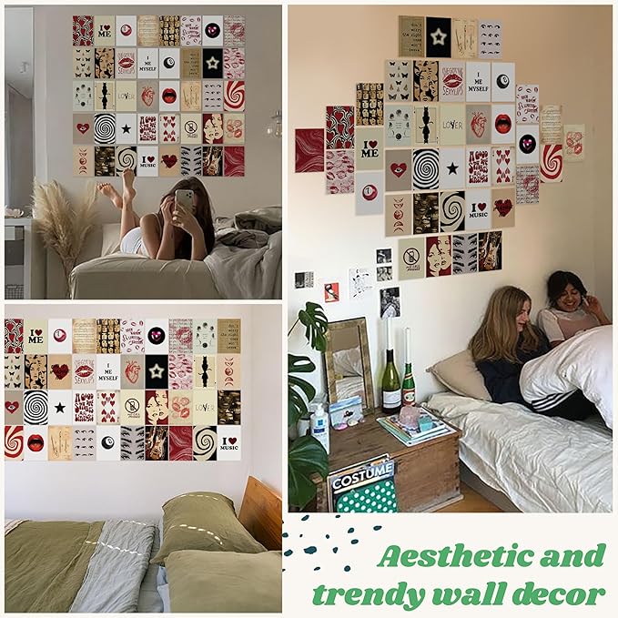 97 Decor Downtown Girl Room Decor - Downtown Girl Posters for Room Aesthetic Y2k, Retro Red Room Decor Y2k Bedroom Decorations, Mini Red Posters Coquette Wall Collage Kit for Teen College Dorm (4x6)