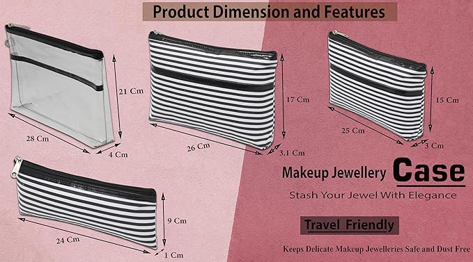 atorakushon PU Leather Makeup Pouch Jewelry Organizer Box for Storage Necklaces Ring Earring Cosmetic Travel Case for Women Wedding Black Set of 4