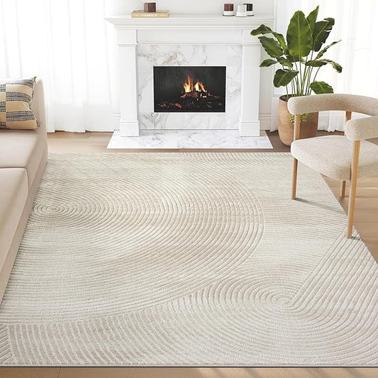 Abani Neutral Beige Area Rug | 3' x 6' Tan Geometric Carpet with Zen Circle Pattern | Washable Rugs for Living Room, Bedroom, Office