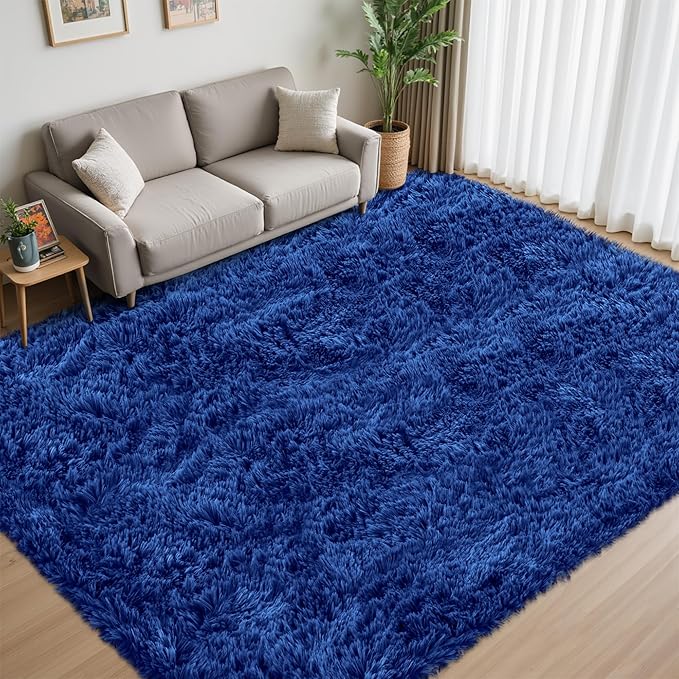6x9 Area Rug for Living Room:Ultra Soft Fluffy Shag Navy Blue Rugs,Large Fuzzy Plush Indoor Non Slip Carpet Washable Rug for Bedroom Kids Nursery Office Dorm Modern Decor(Navy Blue 6'x9')