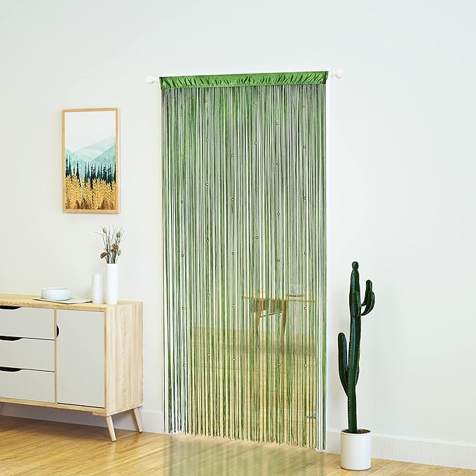 YaoYue Beaded Curtain Door String Curtains for Doorway Tassels Beads Hanging Fringe Hippie Room Divider Window Hallway Entrance Wall Closet Bedroom Privacy Decor (Grass Green, 100×200cm)