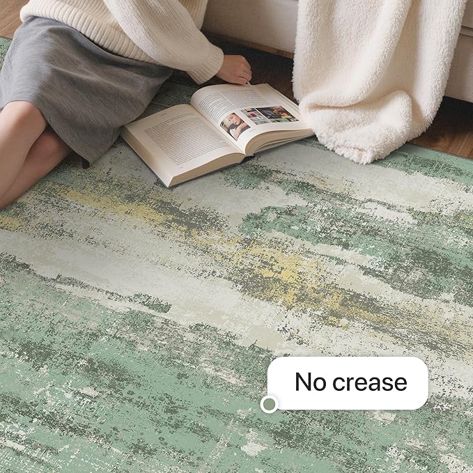 GENIMO No Crease Non Slip 6x9 Area Rugs for Living Room, Craft Woven Modern Rug, Soft Floor Carpet, Single-Piece Rugs for Bedroom, Dining Room, Office, Green Gray