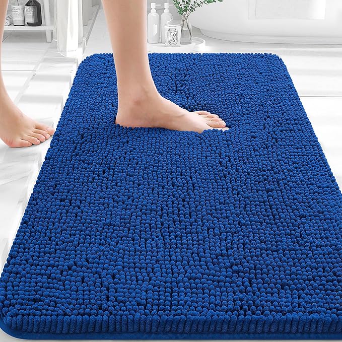 OLANLY Bathroom Rugs 30x20, Extra Soft Absorbent Chenille Bath Rugs, Rubber Backing Quick Dry, Machine Washable Bath Mats for Bathroom Floor, Tub and Shower, Home Decor Accessories, Royal Blue