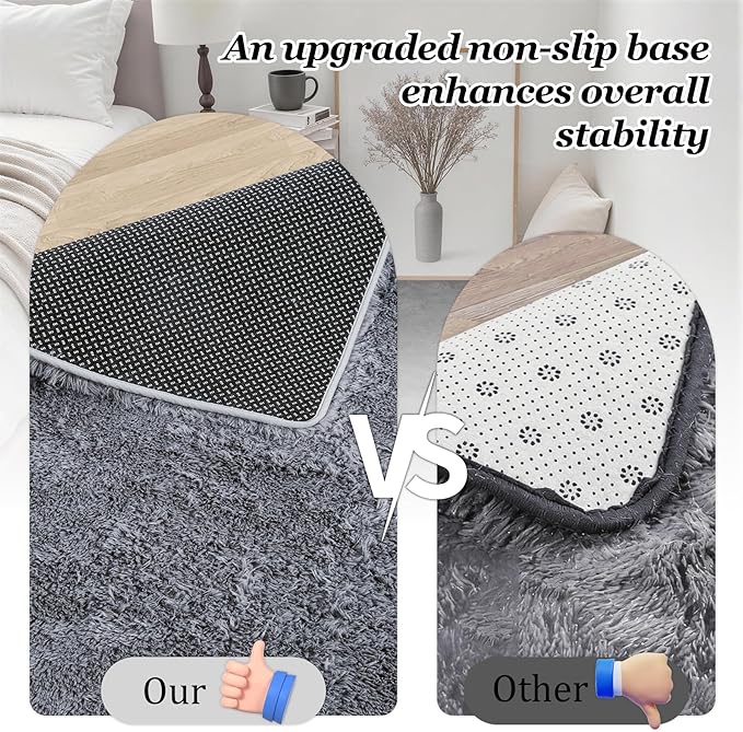 Fluffy 4x6 Area Rugs for Living Room Bedroom: Ultra Soft Shag Rug Non-Slip Non-Shedding Small Plush Bedside Rug Indoor Floor Carpets for Kids Room Playroom Entryway Nursery Dorms Home Decor Grey