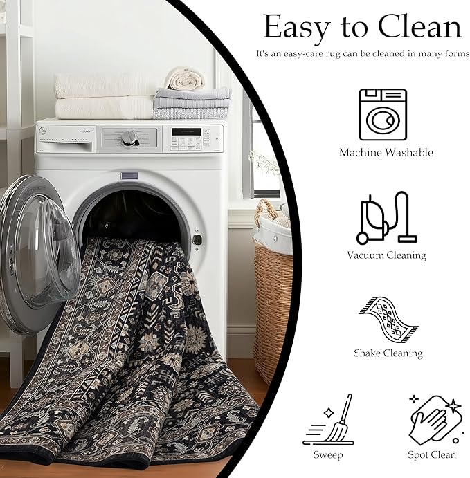 Ruaruarug Area Rug Non Slip Machine Washable Ultra Soft Living Room/Bedroom/Kitchen/Outdoor/Classroom Black Gold, 6'×9'