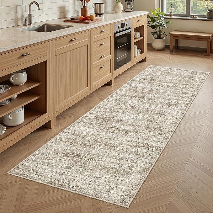 Soalmost Runner Rug 2'x6' Washable Non-Slip Runner Rugs for Kitchen Bathroom Laundry Room Brown Vintage Floor Carpet Runners for Hallway Entryway