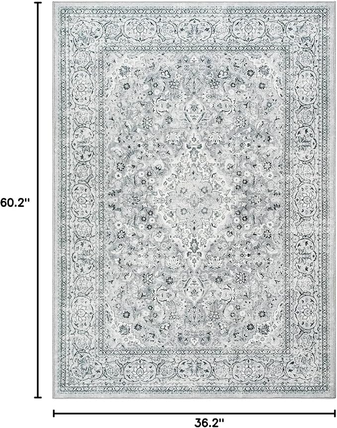 Goideal Washable Rug 3x5, Gray Area Rugs Non Slip, Indoor Low Pile Carpet with Rubber Backing for Living Room Kitchen Bathroom Entryway Office Bedroom