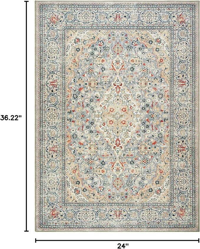 Goideal Washable Entry Rug 2x3, Beige Small Area Rugs Non Slip, Indoor Low Pile Carpet with Rubber Backing for Bathroom Kitchen Entryway Office