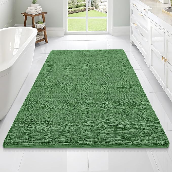OLANLY Large Bathroom Rugs 70x46, Extra Soft Absorbent Chenille Bath Rugs, Rubber Backing Quick Dry, Machine Washable Bath Mats for Bathroom Floor, Tub and Shower, Home Decor Accessories, Olive Green