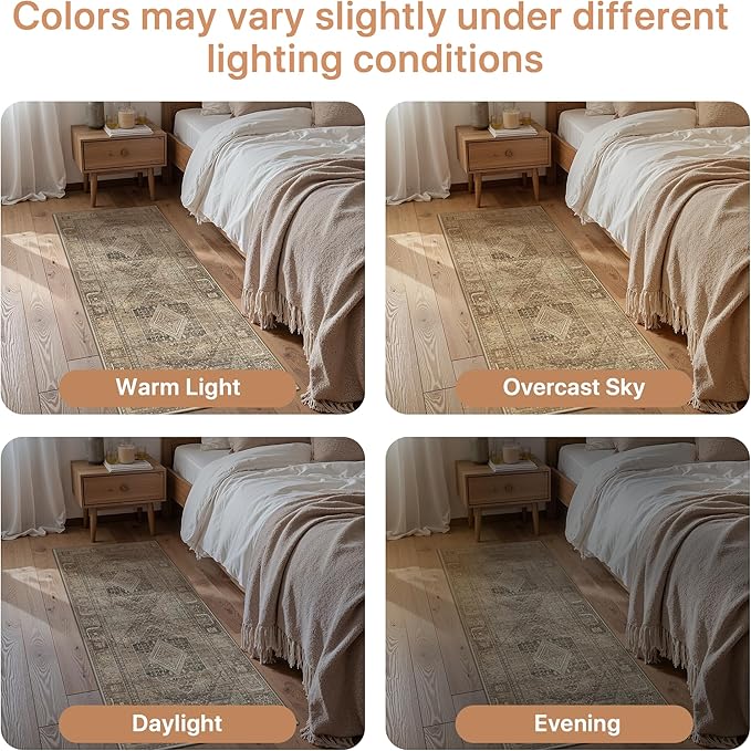 GENIMO Runner Rug 2x7 Non Slip Machine Washable Hallway Runner Vintage Rug, Low Pile Lightweight Rugs for Entryway, Hallway, Kitchen and Corridor, Chestnut Tan