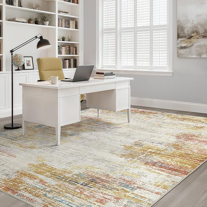 5x7 Area Rugs Living Room: Washable Large Neutral Rug Abstract Soft Modern Stain Resistant Indoor Floor Non-Slip Carpet for Bedroom Nursery Kids Classroom Playroom Dining Room Office- Gold Colorful
