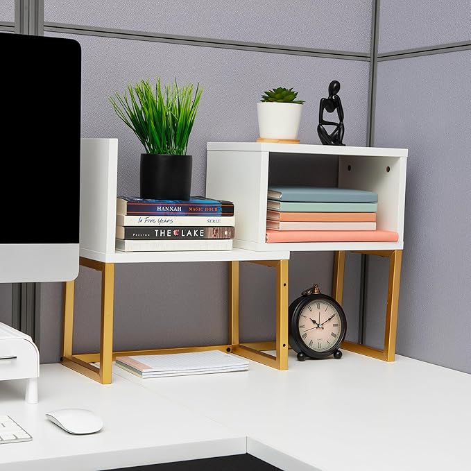 Mind Reader Floating Shelves, Wall-Mounted Office Organizers, Modern MDF Display Storage with Metal Rail, Set of 2, White