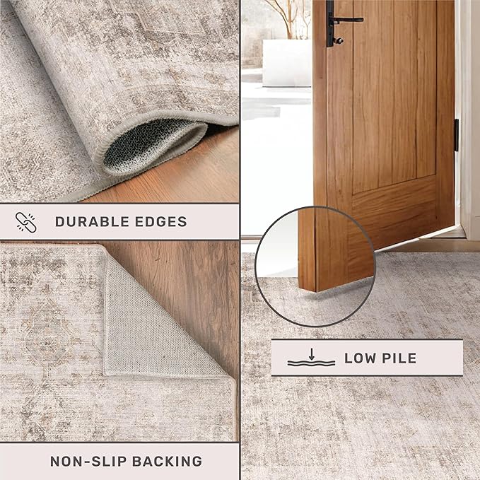 Hazo Haus Beige & Brown 5x8 Area Rugs for Bedroom - Abstract Distressed Farmhouse Rug for Living Room, Home Office, Foyer, Kitchen Table, Foldable Soft Washable Low Pile Non Slip Stain Resistant