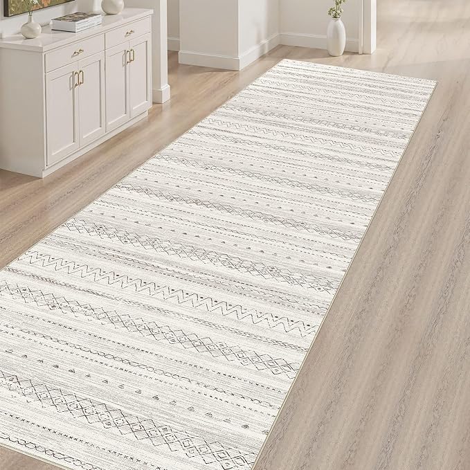 cotiled Hallway 2.6x10 Runner Rugs: Washable Boho Rugs with Non Slip Backing Large Soft Indoor Stain Resistant Carpet for Living Room Bedroom Farmhouse Dining Room Lightweight Home Decor Brown