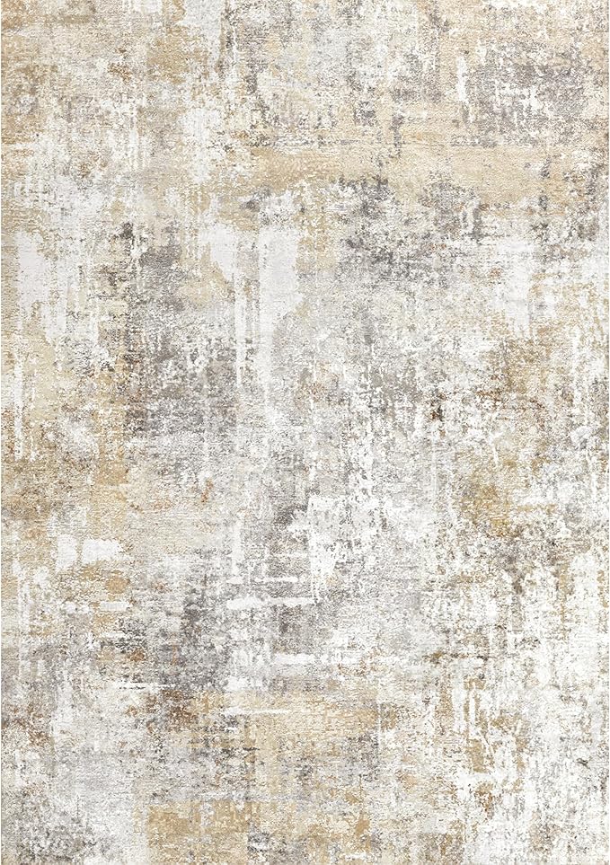 2x4 Modern Entryway Area Rug - Machine Washable Non-Skid Low Pile Indoor Mat for Bathroom,Living Room, Bedroom - Abstract Neutral Small Throw Soft Carpet with Rubber Backing (Gold Grey)