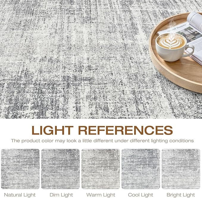 10x14 Area Rugs Living Room: Washable Large Neutral Grey Rug Abstract Soft Modern Stain Resistant Indoor Floor Non-Slip Carpet for Bedroom Nursery Kids Office Playroom Dining Room Under Table Home