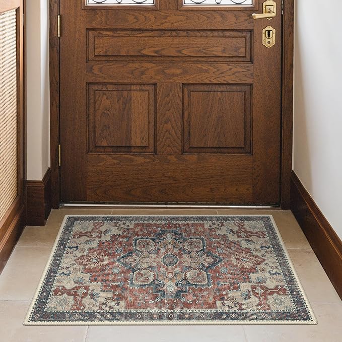 GENIMO Area Rug 2x3 Doormat, Machine Washable Low Pile Rugs, Small Retro Chenille Entryway Mat for Entrance, Hallway, Kitchen and Corridor, Bordeaux