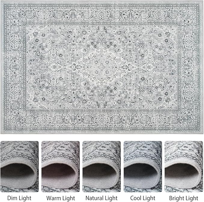Goideal Washable Rug 8x10, Gray Area Rugs Non Slip, Indoor Low Pile Carpet with Rubber Backing for Living Room Kitchen Bathroom Entryway Office Bedroom