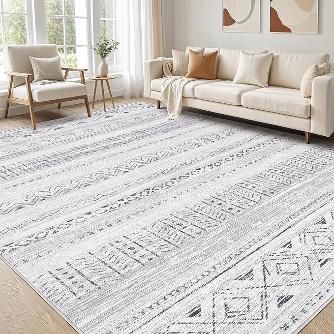 cotiled 5x7 Area Rug Living Room: Washable Boho Rugs with Non Slip Backing Large Soft Indoor Stain Resistant Carpet for Bedroom Farmhouse Dining Room Lightweight Home Decor Dark Grey