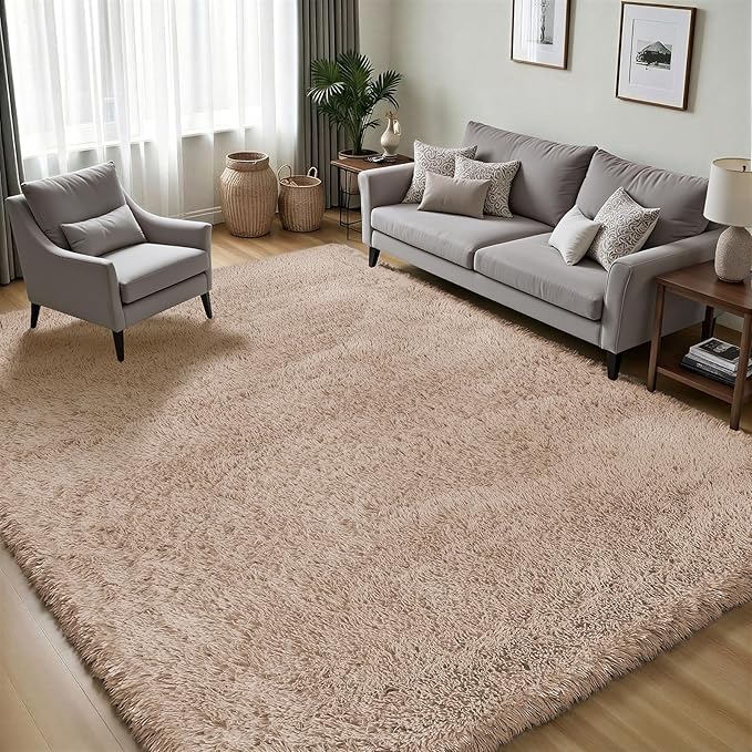 Area Rug for Living Room Bedroom: 6x9 Camel Soft Fluffy Shag Upgrade Non-Slip High Pile Carpet Large Fuzzy Plush Indoor Floor Decor Shaggy Rug for Kid Boys Girls Dorms Playroom Nursery Modern Home