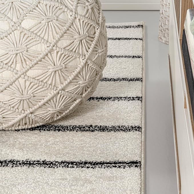 JONATHAN Y Williamsburg Minimalist Stripe Cream/Black Indoor Area Rug, 8x10, Contemporary, Modern, Easy-Cleaning for Living Room, Bedroom, Kitchen, Pet Friendly, Non-Shedding (MOH201D-8)