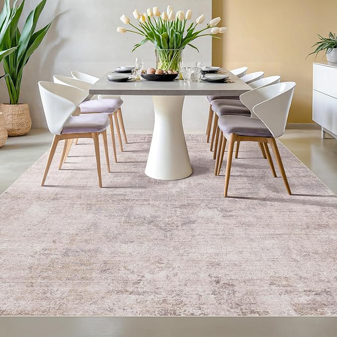 Hazo Haus Modern Washable Bedroom Area Rug 5x8, Abstract Rugs for Living Room, Dining Room, Kids Room Girls, Pink and Grey Distressed Medallion Pattern, Non Slip Low Pile Stain Resistent