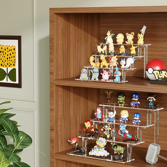 WINKINE Clear Perfume Organizer, Acrylic Risers for Display Compatible with Funko Amiibo POP Figures, 4 Tier Cupcake Stand for Dresser, Cologne Organizer for Men, Shelf Stand Risers 3 Pack
