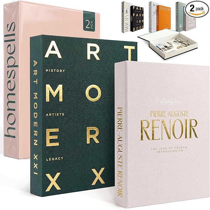 Decorative Books for Home Decor – Green & Pink Linen Faux Books Decoration: Aesthetic Fake for Book Shelf, Living Room, Mantle, Entryway & Coffee Table Decor – Stack Faux Book Storage Box, Set of 2
