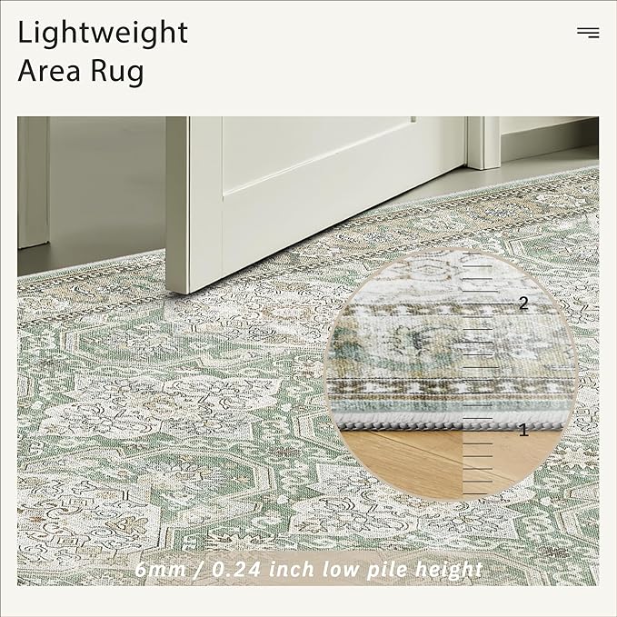 Soalmost 6x9 Area Rug for Living Room Washable 6x9 Rug Non-Slip Modern Rugs for Bedroom Dinning Room Ultra-Thin Indoor Green/Brown Rug
