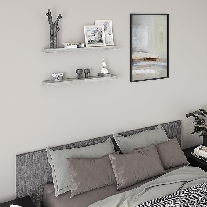 Ballucci Floating Shelves, 36" Wood Wall Shelf Set of 2, with Invisible Brackets for Bathroom, Living Room, Bedroom, Kitchen, Nursery, 6" Deep, Rustic Gray