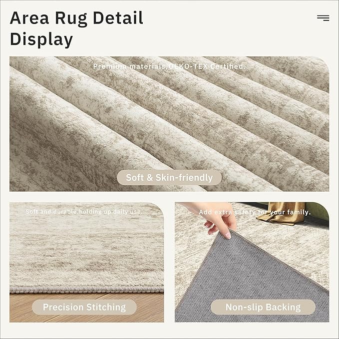 Soalmost Runner Rug 3x8 Washable Non-Slip Hallway Runner Rugs for Kitchen Bathroom Laundry Room Beige Vintage Floor Carpet Runners for Hallways Entryway