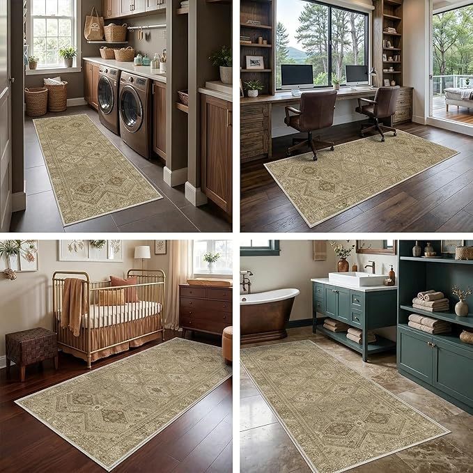 GENIMO Runner Rug 2x7 Non Slip Machine Washable Hallway Runner Rug, Low Pile Lightweight Rugs for Entryway, Hallway, Kitchen and Corridor, Tan Brown