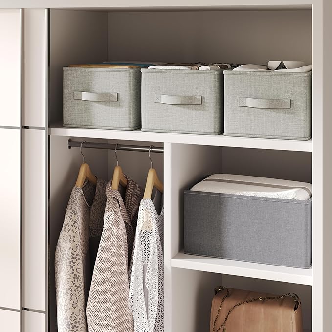 LayerSpace 3 Pack Fabric Storage Bins for Shelves | 11.5x8.75x6.5in Closet Storage Baskets | Collapsible Storage Bins | Fabric Closet Organizers with Handles | Light Gray