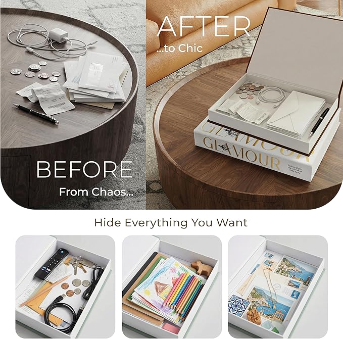 Decorative Books for Home Decor – Black & White Linen Faux Books for Decoration: Aesthetic Fake Book Shelf, Living Room, Mantle, Entryway & Coffee Table Decor – Stack Faux Book Storage Box, Set of 2