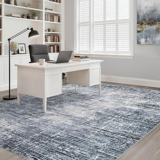 7x10 Area Rug Living Room: Washable Large Neutral Navy Rug Abstract Soft Modern Stain Resistant Indoor Floor Non-Slip Carpet for Bedroom Nursery Kids Office Playroom Dining Room Under Table Home