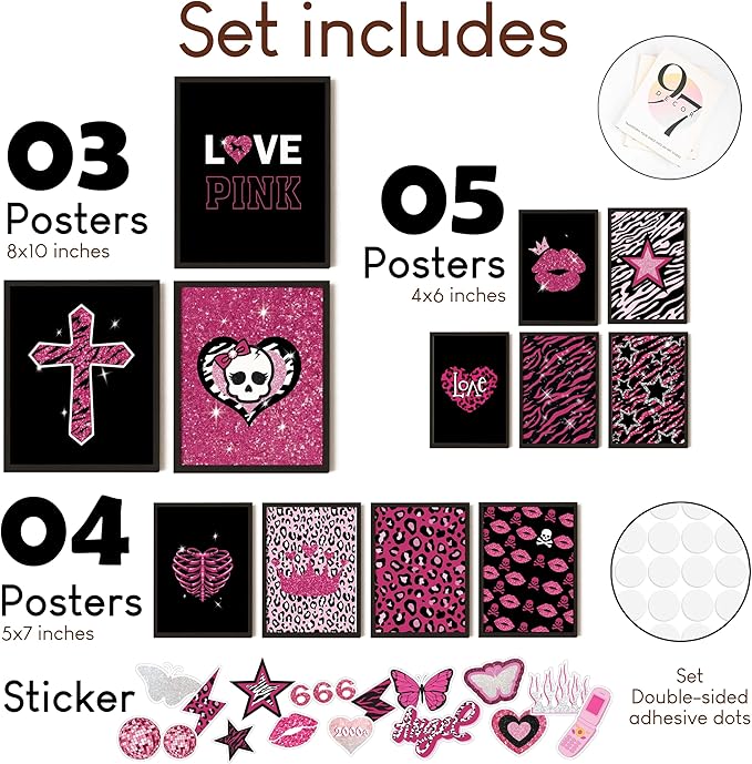 97 Decor Mcbling Trashy Y2k Room Decor Aesthetic - Early 2000s Room Decor Y2k Posters, Hot Pink Pictures Wall Art Prints, Baddie Aesthetic Pictures for Teen Girls Dorm Bedroom Apartment (Unframed)