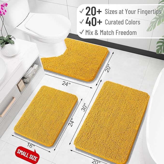 OLANLY Large Bathroom Rugs 40x32, Soft Absorbent Chenille Bath Rugs, Rubber Backing Quick Dry, Machine Washable Bath Mats for Bathroom Floor, Tub and Shower, Home Decor Accessories, Golden Yellow