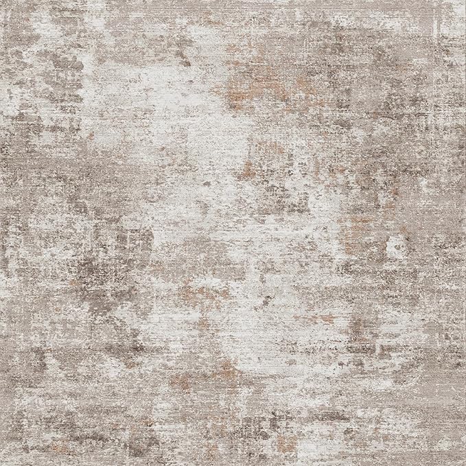 4x4 Square Entryway Rug Washable – Non-Slip Small Area Rug for Kitchen or Bathroom, Soft Low-Pile Indoor Mat, Modern Abstract Thin Door Carpet (Beige Grey)