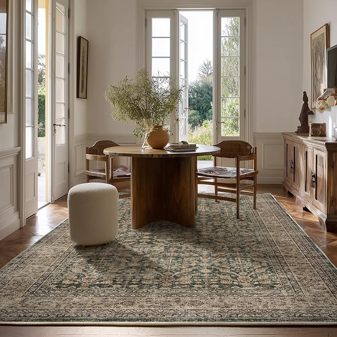 palohom 10x14 Area Rug Washable Rugs: Large Living Room Rug Stain Resistant Non Slip Distressed Vintage Low Pile Faux Wool Soft Rugs for Bedroom Farmhouse Dining Room Nursery Indoor