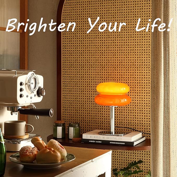 Glivpny Mushroom Lamp Table Lamp for Night Stands,Mid Century Modern Desk Lamps for Bedroom, Vintage Dimmable Bedside Small Lamps, Cute Cool Home Room Aesthetic Decor for Living Room(Orange Red)