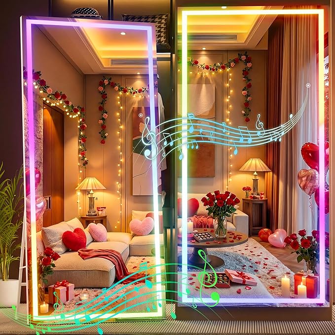 Hasipu 79"x35" LED RGB Bluetooth Full Length Mirror with Lights, Full Body Mirror with Stand, Wall Mount & Free Standing Floor Mirror for Bedroom Living Room Cloakroom, 7 Color & Brightness Adjustable