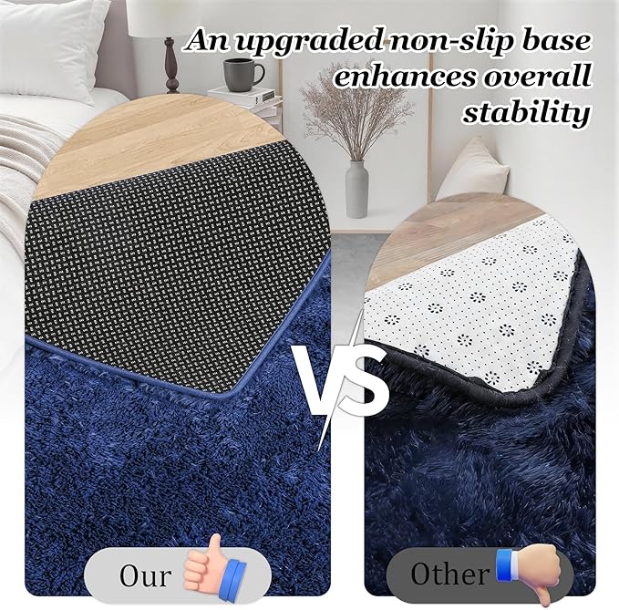 Fluffy 4x6 Area Rugs for Living Room Bedroom: Ultra Soft Shag Rug Non-Slip Non-Shedding Small Plush Bedside Rug Indoor Floor Carpets for Kids Room Playroom Entryway Nursery Dorms Home Decor Blue