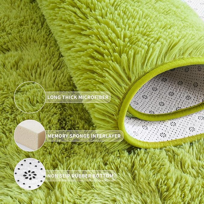 Tepook Super Soft Fluffy Rugs for Living Room, Area Rugs 8x10 for Bedroom, Modern Shaggy Rug Fuzzy Carpets for Kids, Plush Indoor Nursery Home Decor Rug with Non-Slip Bottom, Grass Green