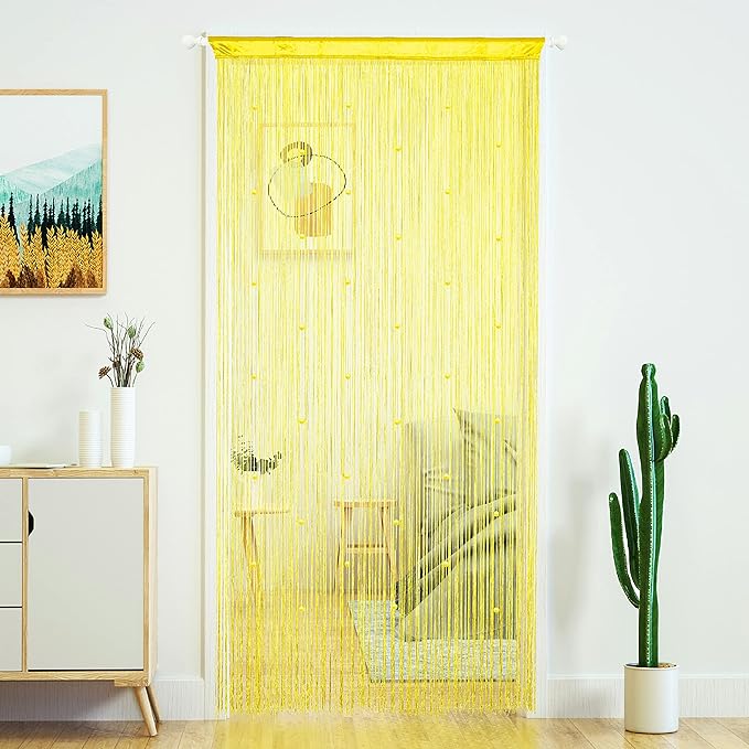 YaoYue Beaded Curtain Door String Curtains for Doorway Tassels Beads Hanging Fringe Hippie Room Divider Window Hallway Entrance Wall Closet Bedroom Privacy Decor (39×79in/100×200cm, Yellow)