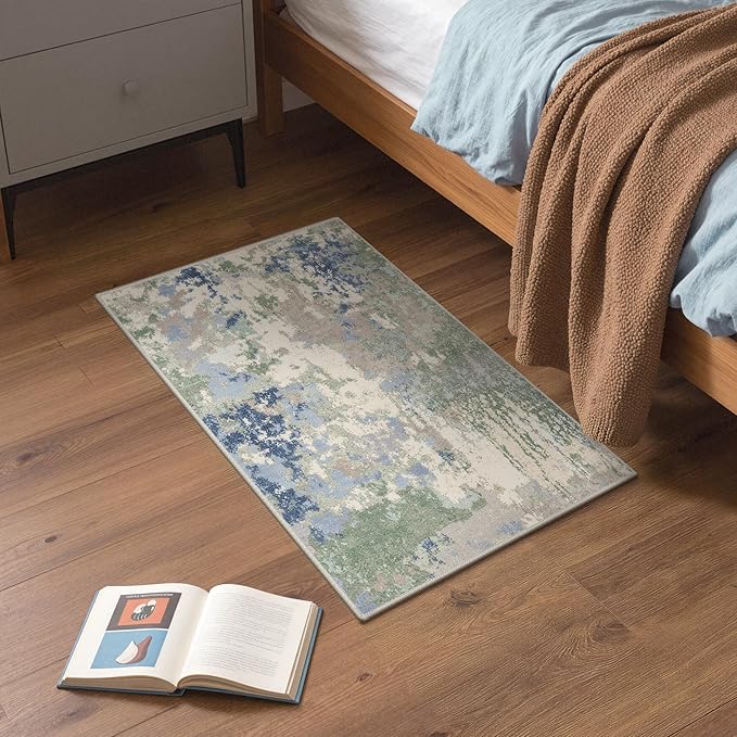 GENIMO 2X3 Washable Modern Doormat, Non-Slip Low Pile Chenille Area Rug, Small Entry Mat for Entrance Hallway Kitchen Bathroom, Sage Mist