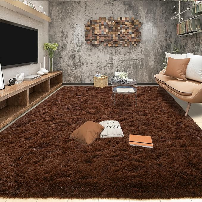 Tepook Super Soft Fluffy Rugs for Living Room, Area Rugs 8x10 for Bedroom, Modern Shaggy Rug Fuzzy Carpets for Kids, Plush Indoor Nursery Home Decor Rug with Non-Slip Bottom, Brown