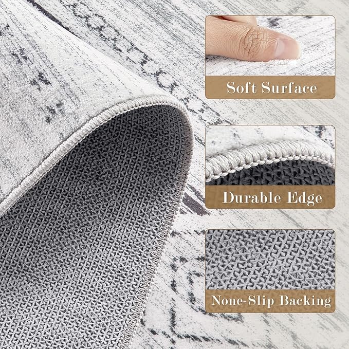 cotiled Washable 3x8 Runner Rugs: Washable Boho Rugs with Non Slip Backing Large Soft Indoor Stain Resistant Carpet for Living Room Bedroom Farmhouse Dining Room Lightweight Home Decor Dark Grey